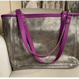 New REVERSIBLE Magenta purple dark fushcia pink metallic silver tote bag
